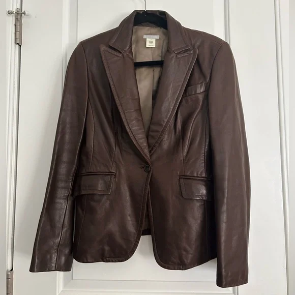 Vintage J.Crew Leather Brown Blazer - Picture 3 of 9